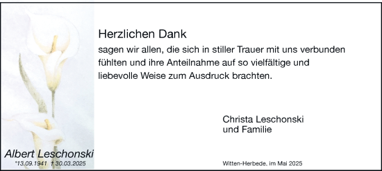 Traueranzeige von Albert Leschonski von Tageszeitung