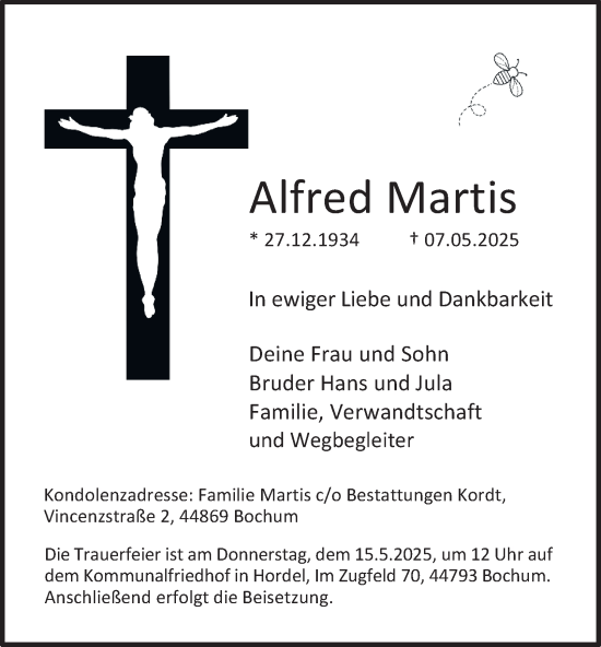 Traueranzeige von Alfred Martis von Tageszeitung