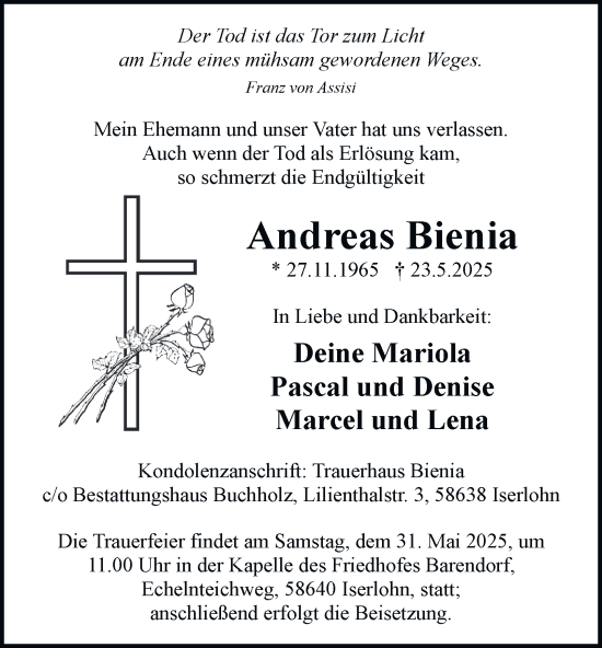 Traueranzeige von Andreas Bienia von Tageszeitung