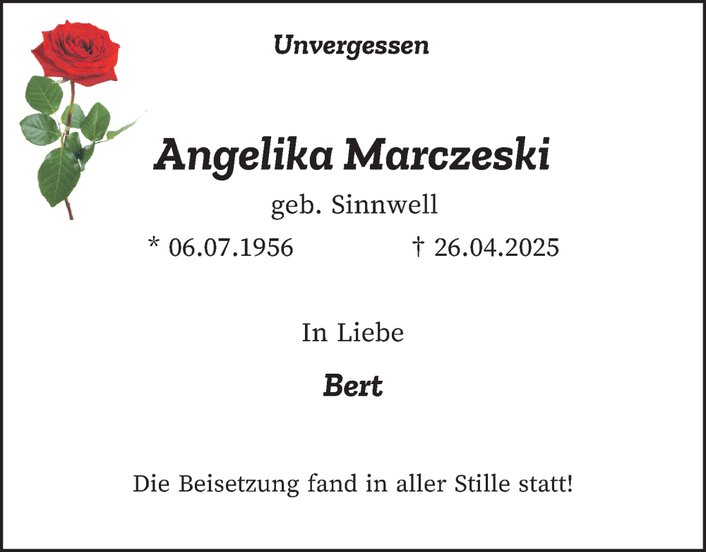  Traueranzeige für Angelika Marczeski vom 24.05.2025 aus Tageszeitung