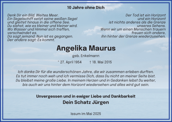 Traueranzeige von Angelika Maurus von Tageszeitung