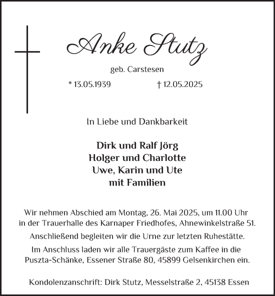 Traueranzeige von Anke Stutz von Tageszeitung