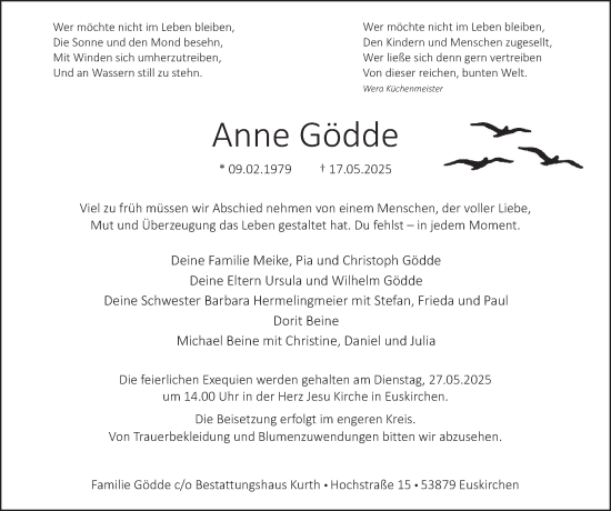 Traueranzeige von Anne Gödde von Tageszeitung