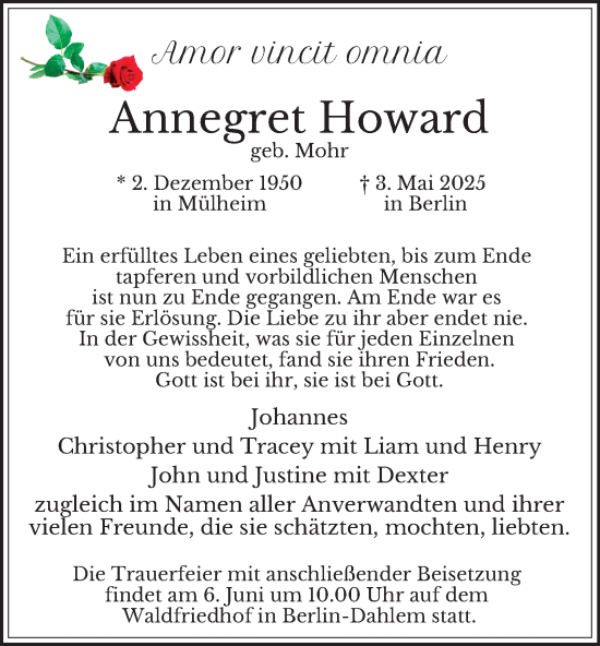 Traueranzeige von Annegret Howard von Tageszeitung