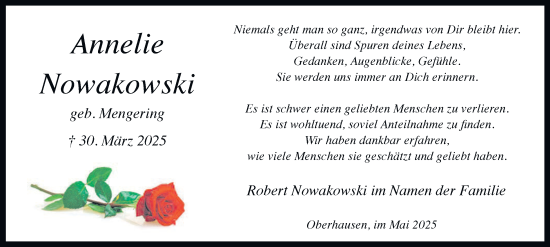 Traueranzeige von Annelie Nowakowski von Tageszeitung