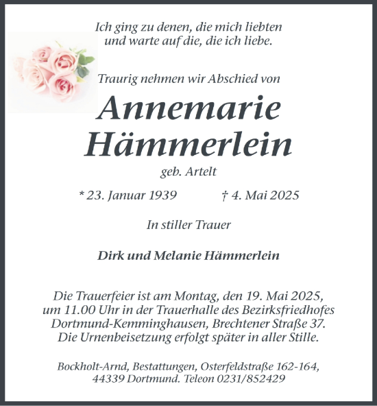 Traueranzeige von Annemarie Hämmerlein von Tageszeitung