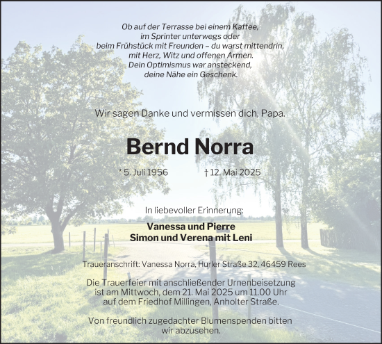 Traueranzeige von Bernd Norra von Tageszeitung
