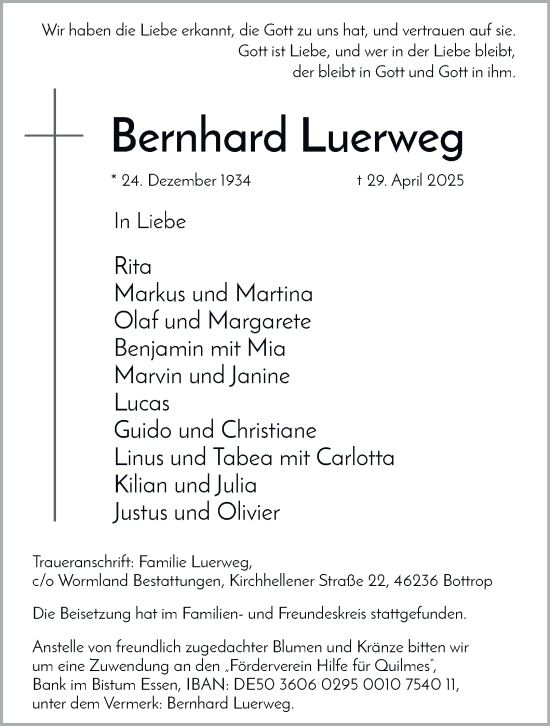 Traueranzeige von Bernhard Luerweg von Tageszeitung