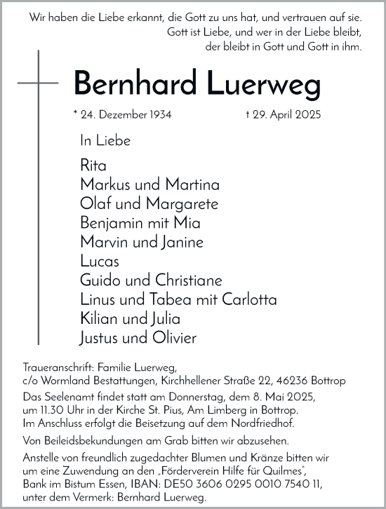 Traueranzeige von Bernhard Luerweg von Tageszeitung
