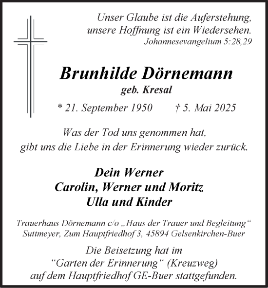 Traueranzeige von Brunhilde Dörnemann von Tageszeitung