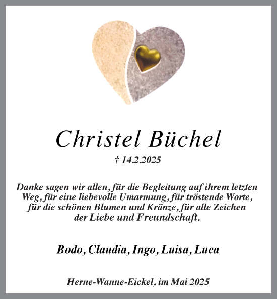 Traueranzeige von Christel Büchel von Tageszeitung