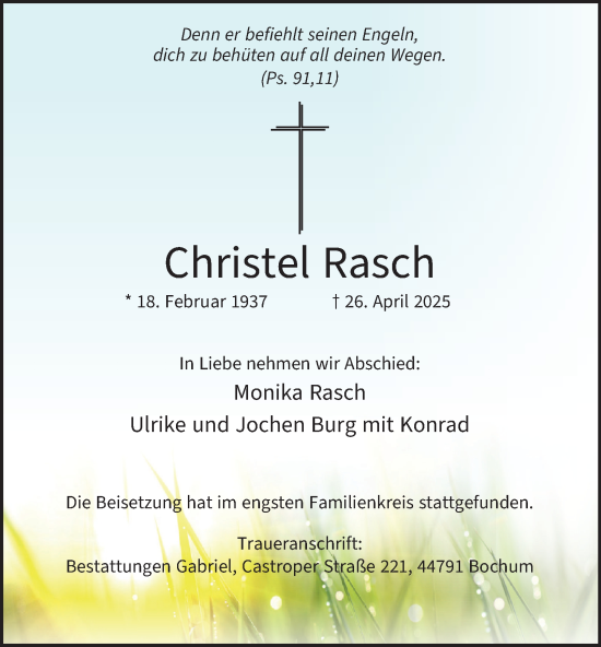 Traueranzeige von Christel Rasch von Tageszeitung