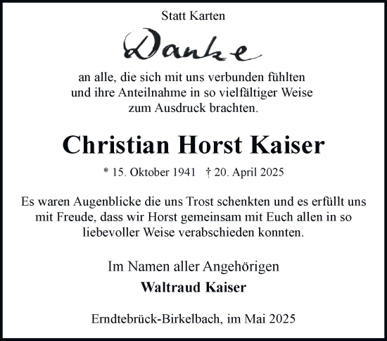 Traueranzeige von Christian Horst Kaiser von Tageszeitung