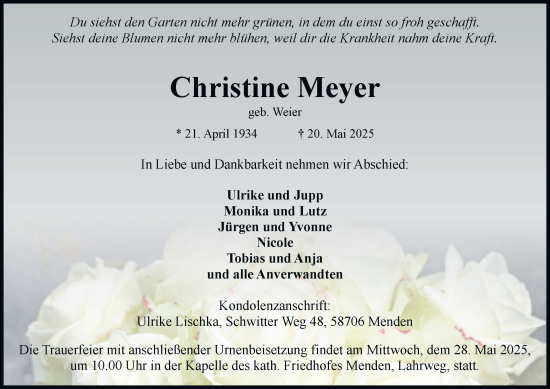 Traueranzeige von Christine Meyer von Tageszeitung