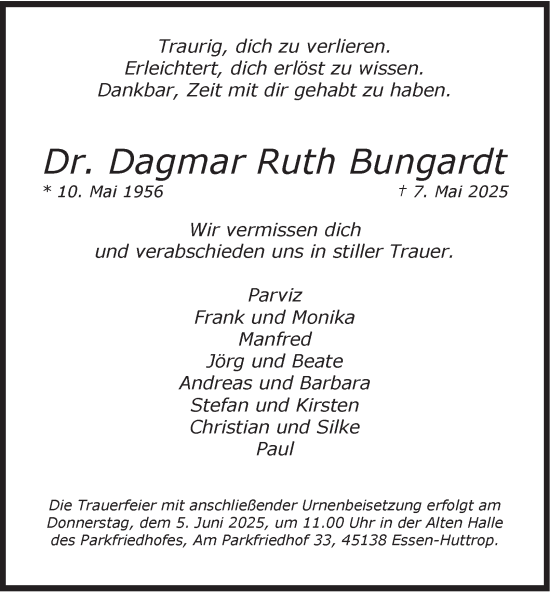 Traueranzeige von Dagmar Ruth Bungardt von Tageszeitung