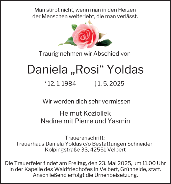 Traueranzeige von Daniela Yoldas von Tageszeitung