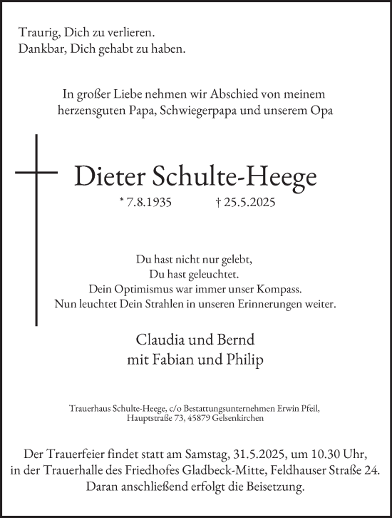 Traueranzeige von Dieter Schulte-Heege von Tageszeitung