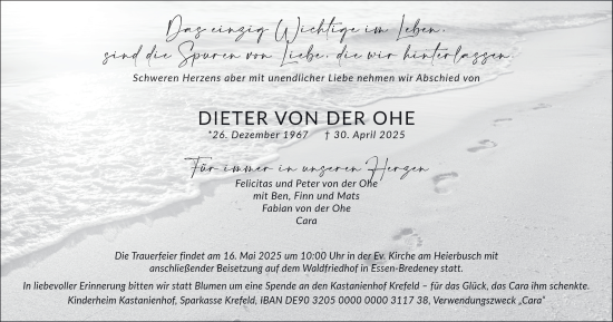 Traueranzeige von Dieter von der Ohe von Tageszeitung