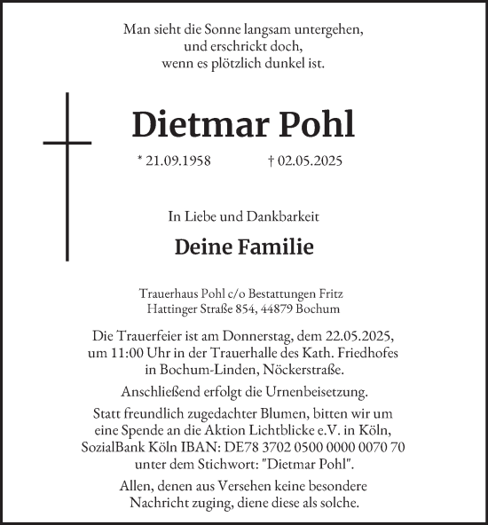 Traueranzeige von Dietmar Pohl von Tageszeitung