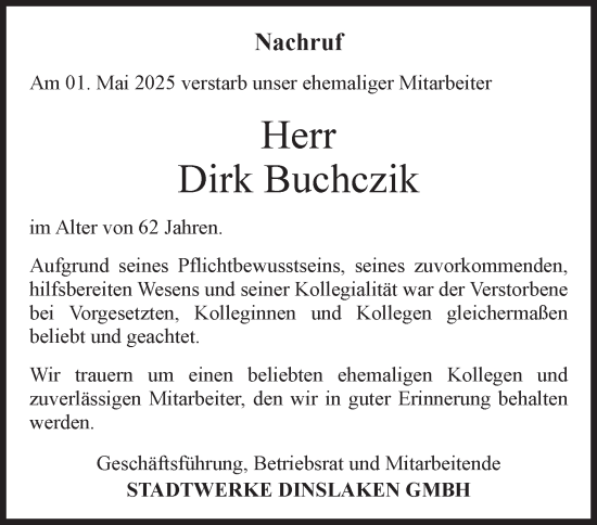 Traueranzeige von Dirk Buchczik von Tageszeitung