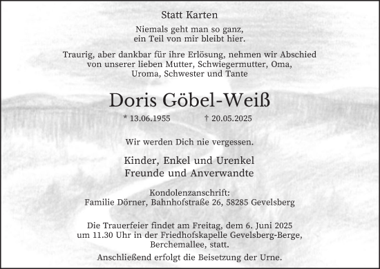 Traueranzeige von Doris Göbel-Weiß von Tageszeitung