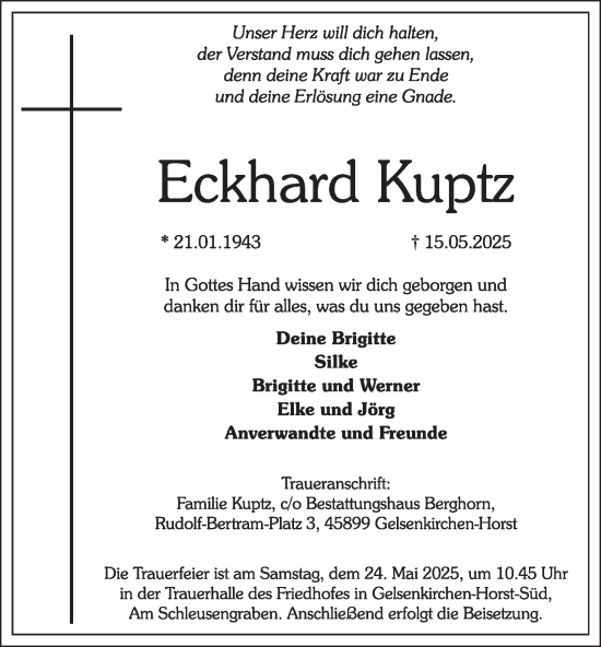 Traueranzeige von Eckhard Kuptz von Tageszeitung