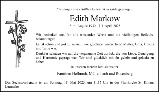 Traueranzeige von Edith Markow von Tageszeitung