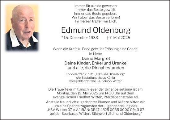 Traueranzeige von Edmund Oldenburg von Tageszeitung