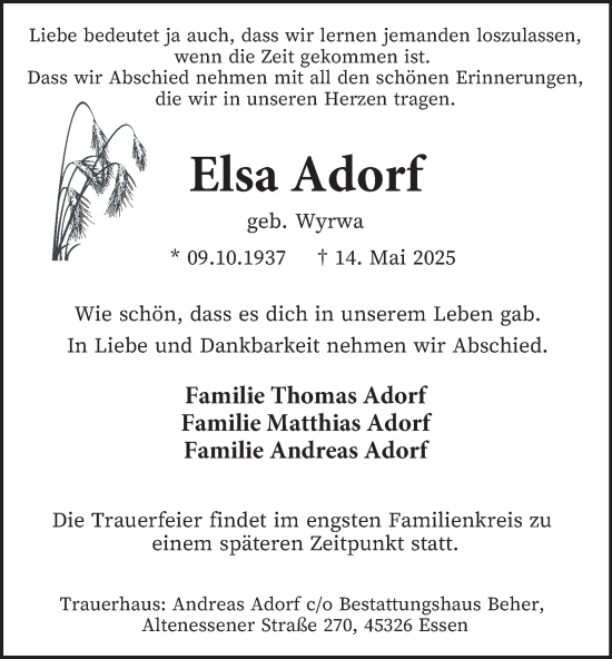 Traueranzeige von Elsa Adorf von Tageszeitung