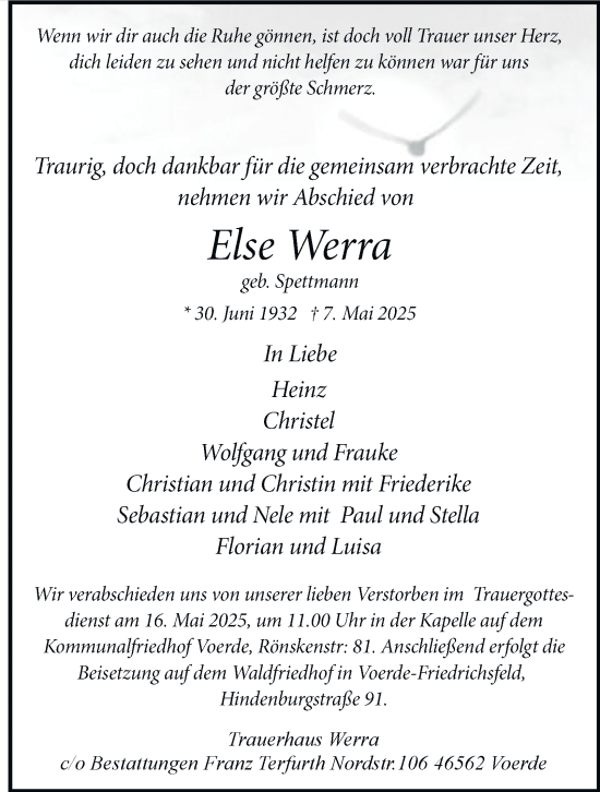 Traueranzeige von Else Werra von Tageszeitung