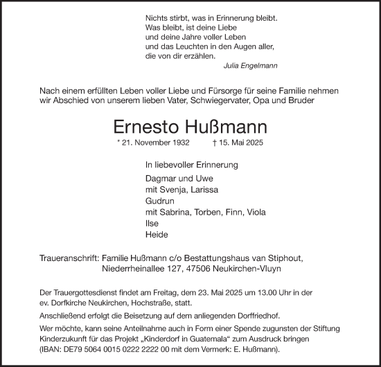 Traueranzeige von Ernesto Hußmann von Tageszeitung