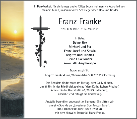 Traueranzeige von Franz Franke von Tageszeitung