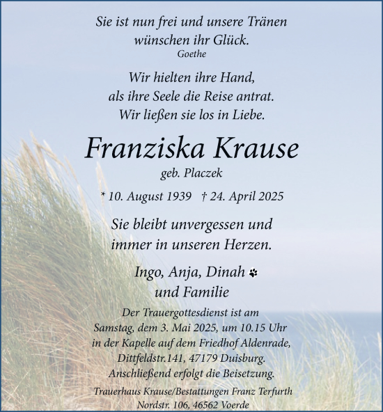 Traueranzeige von Franziska Krause von Tageszeitung