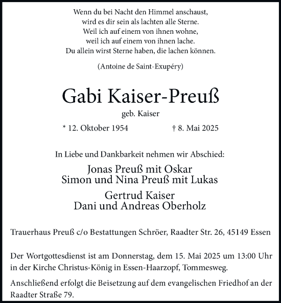 Traueranzeige von Gabi Kaiser-Preuß von Tageszeitung