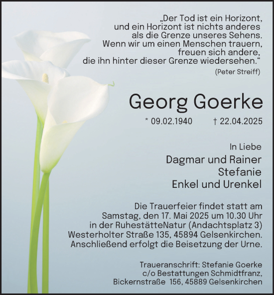 Traueranzeige von Georg Goerke von Tageszeitung