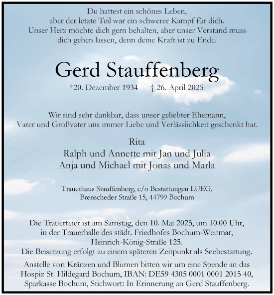 Traueranzeige von Gerd Stauffenberg von Tageszeitung