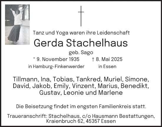 Traueranzeige von Gerda Stachelhaus von Tageszeitung
