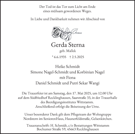 Traueranzeige von Gerda Sterna von Tageszeitung