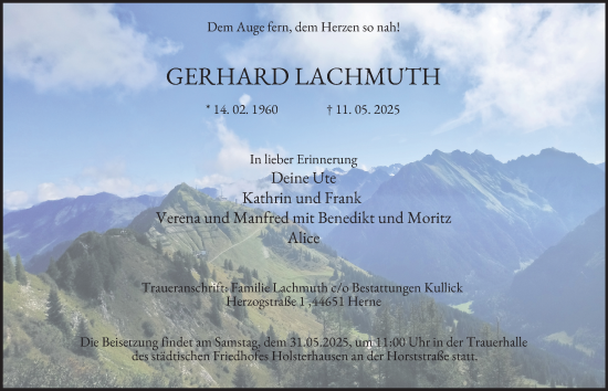 Traueranzeige von Gerhard Lachmuth von Tageszeitung