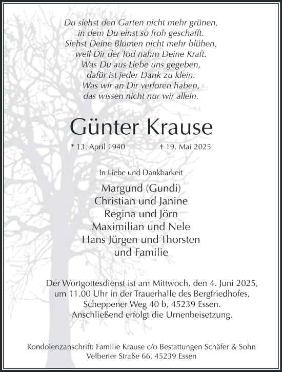 Traueranzeige von Günter Krause von Tageszeitung