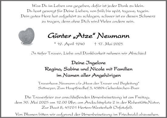 Traueranzeige von Günter Neumann von Tageszeitung