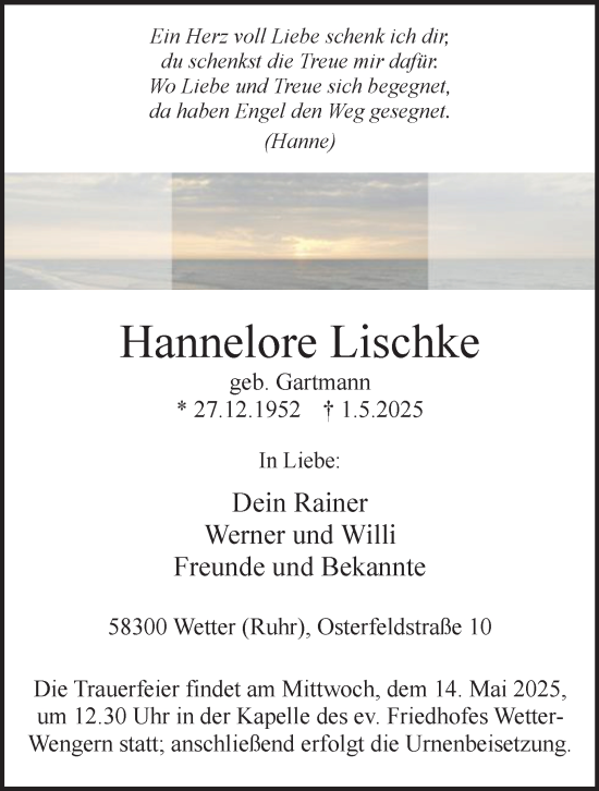 Traueranzeige von Hannelore Lischke von Tageszeitung