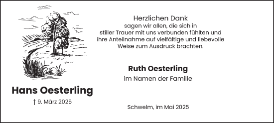 Traueranzeige von Hans Oesterling von Tageszeitung