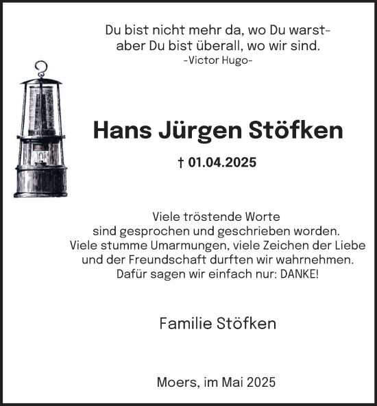 Traueranzeige von Hans Jürgen Stöfken von Tageszeitung