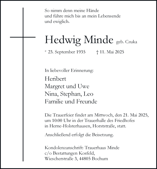Traueranzeige von Hedwig Minde von Tageszeitung