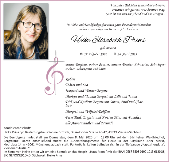 Traueranzeige von Heike Elisabeth Prins von Tageszeitung