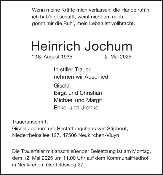Traueranzeige von Heinrich Jochum von Tageszeitung
