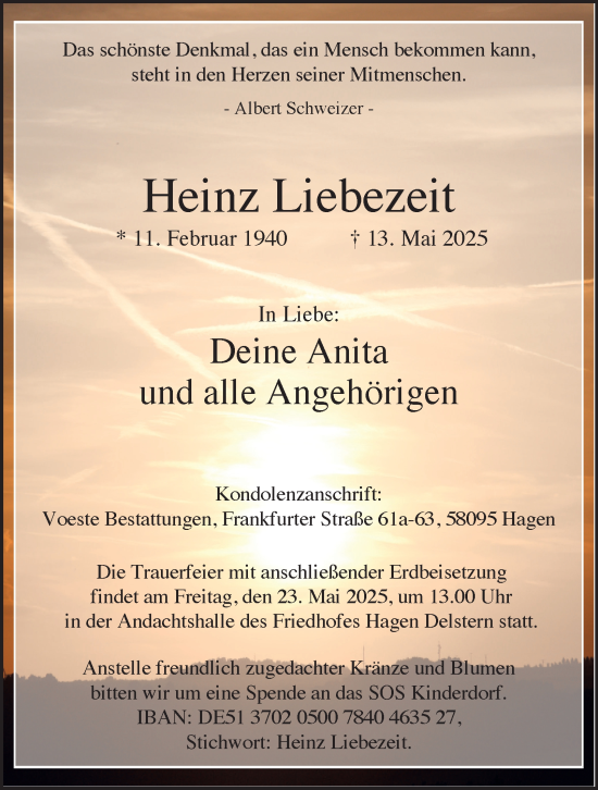 Traueranzeige von Heinz Liebezeit von Tageszeitung
