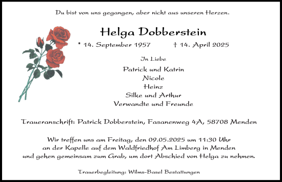 Traueranzeige von Helga Dobberstein von Tageszeitung