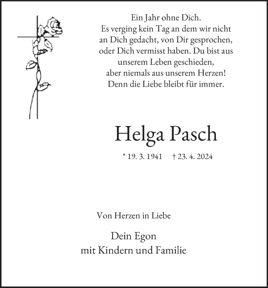 Traueranzeige von Helga Pasch von Tageszeitung